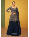 Navy Blue Party Wear Georgette And Chinon Designer Suit