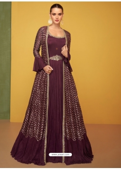 Maroon Party Wear Georgette And Chinon Designer Suit