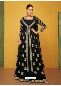 Black Party Wear Georgette And Chinon Designer Suit