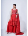 Red Designer Party Wear Chiffon Readymade Suit