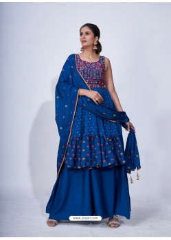 Navy Blue Designer Party Wear Chiffon Readymade Suit