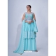 Aqua Blue Designer Party Wear Chiffon Readymade Suit