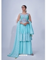 Aqua Blue Designer Party Wear Chiffon Readymade Suit