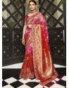 Rani Pink And Red Party Wear Designer Silk Saree