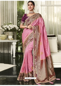 Pink Party Wear Designer Silk Saree