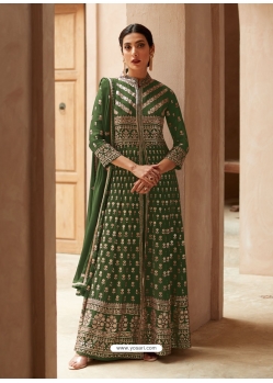 Mehendi Green Designer Real Georgette Floor Length Suit