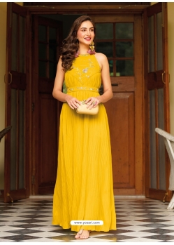 Yellow Georgette Designer Readymade Gown
