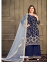 Navy Blue Designer 9000 Velvet Palazzo Suit