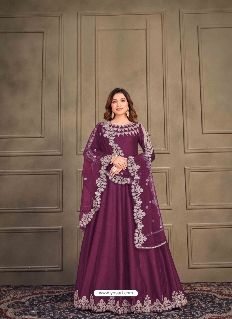 Deep Wine Designer Heavy Art Silk Anarkali Suit
