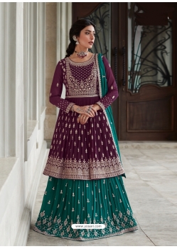 Purple And Teal Party Wear Georgette Designer Suit
