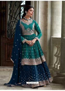 Teal And Blue Party Wear Georgette Designer Suit