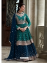Teal And Blue Party Wear Georgette Designer Suit