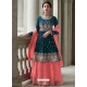 Teal Blue And Pink Party Wear Georgette Designer Suit