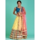 Yellow And Teal Blue Pure Art Silk Party Wear Lehenga Choli