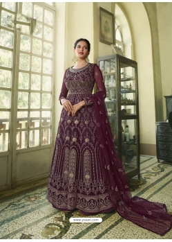 Deep Wine Designer Heavy Butterfly Net Anarkali Suit