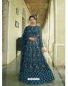 Teal Blue Designer Heavy Butterfly Net Anarkali Suit