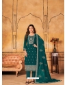 Teal Faux Georgette Designer Straight Suit