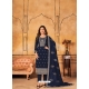 Navy Blue Faux Georgette Designer Straight Suit