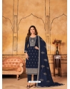 Navy Blue Faux Georgette Designer Straight Suit