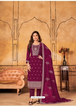 Medium Violet Faux Georgette Designer Straight Suit