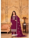 Medium Violet Faux Georgette Designer Straight Suit