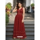 Red Designer Chinon Party Wear Gown