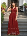 Red Designer Chinon Party Wear Gown