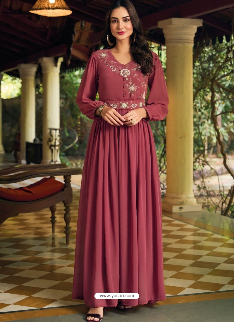 Light Red Designer Georgette Party Wear Gown