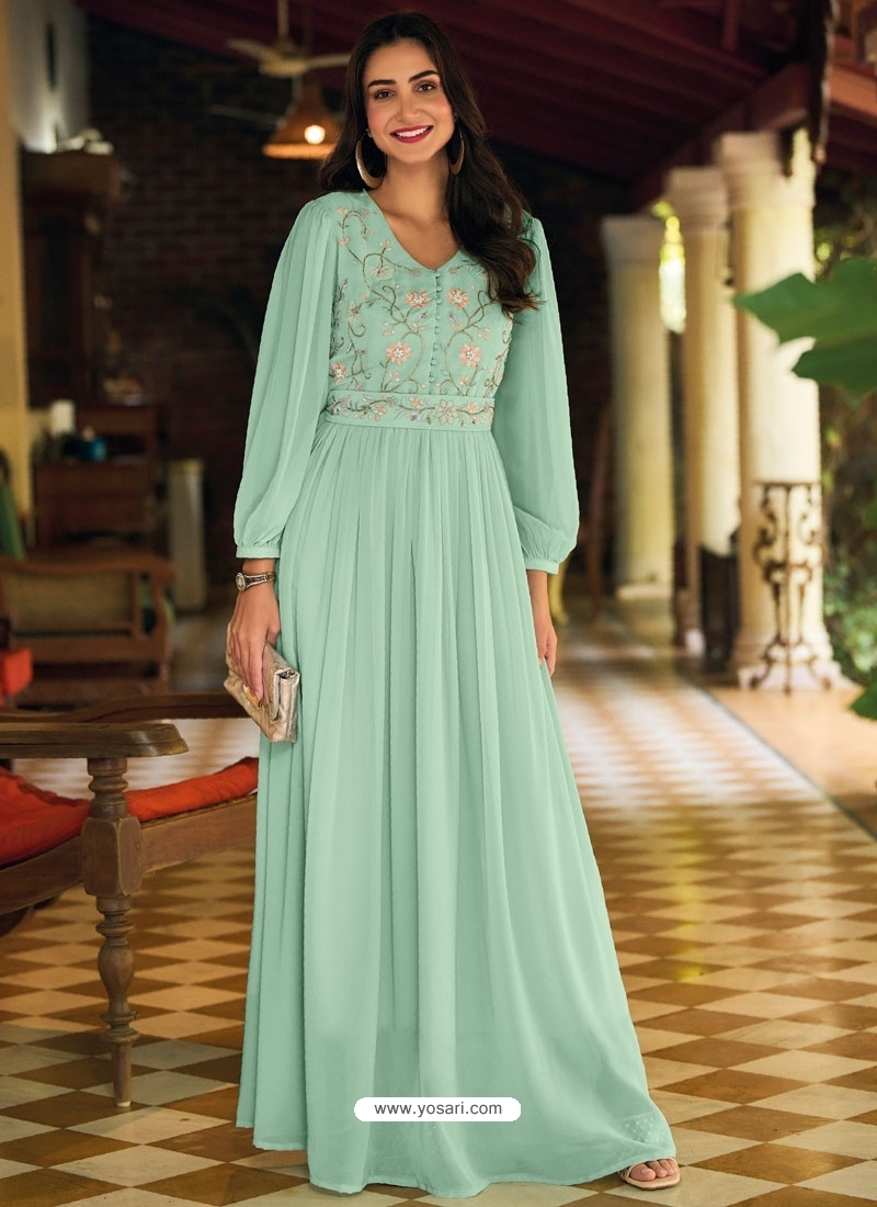 Buy Sky Blue Designer Georgette Party Wear Gown | Gowns