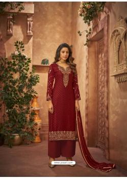 Maroon Party Wear Heavy Brasso Designer Suit