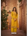 Yellow Party Wear Heavy Brasso Designer Suit