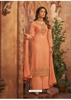 Peach Party Wear Heavy Brasso Designer Suit