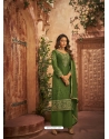 Mehendi Green Party Wear Heavy Brasso Designer Suit