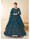 Teal Blue Party Wear Designer Net Anarkali Suit