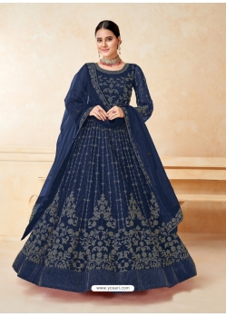 Navy Blue Party Wear Designer Net Anarkali Suit