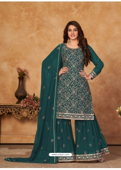 Teal Party Wear Fox Georgette Designer Palazzo Suit