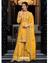 Yellow Party Wear Chinon Designer Palazzo Suit