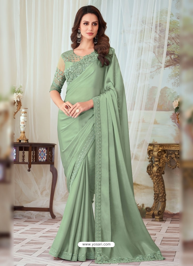 Party Wear Saree for Unmarried Girl in Sea Green