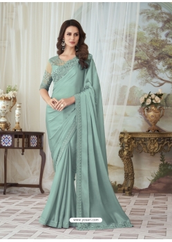 Turquoise Designer Party Wear Glorious Silk Saree