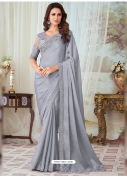 Grey Designer Party Wear Glorious Silk Saree