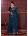 Navy Blue Party Wear Heavy Designer Satin Silk Saree