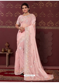 Baby Pink Party Wear Heavy Designer Satin Silk Saree