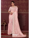 Baby Pink Party Wear Heavy Designer Satin Silk Saree