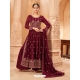 Maroon Faux Georgette Embroidered Naira Cut Palazzo Suit YOS26219