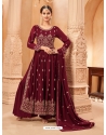 Maroon Faux Georgette Embroidered Naira Cut Palazzo Suit YOS26219
