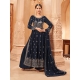 Navy Blue Faux Georgette Embroidered Naira Cut Palazzo Suit YOS26218