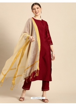 Maroon Poly Silk Readymade Salwar Suit YOS26225