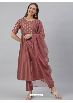 Brown Poly Silk Readymade Salwar Suit YOS26230