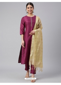 Wine Poly Silk Readymade Salwar Suit YOS26231