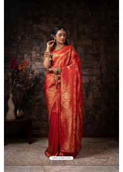 Red Raw Silk Woven Kanjivaram Saree YOSAR34331